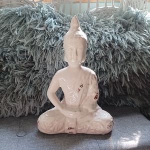 Tranquil Ceramic Buddha Statue Rustic White Glaze